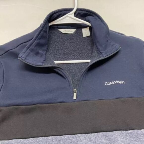 Calvin Klein Men's 1/4 Zip Small Navy Blue Black Grey Long Sleeve Pullover EUC - Picture 7 of 9
